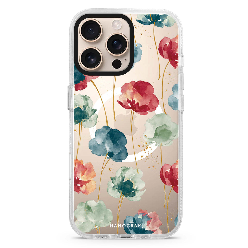 Jewel Petals on Golden Stems Magsafe 兼容水晶透明保護殼