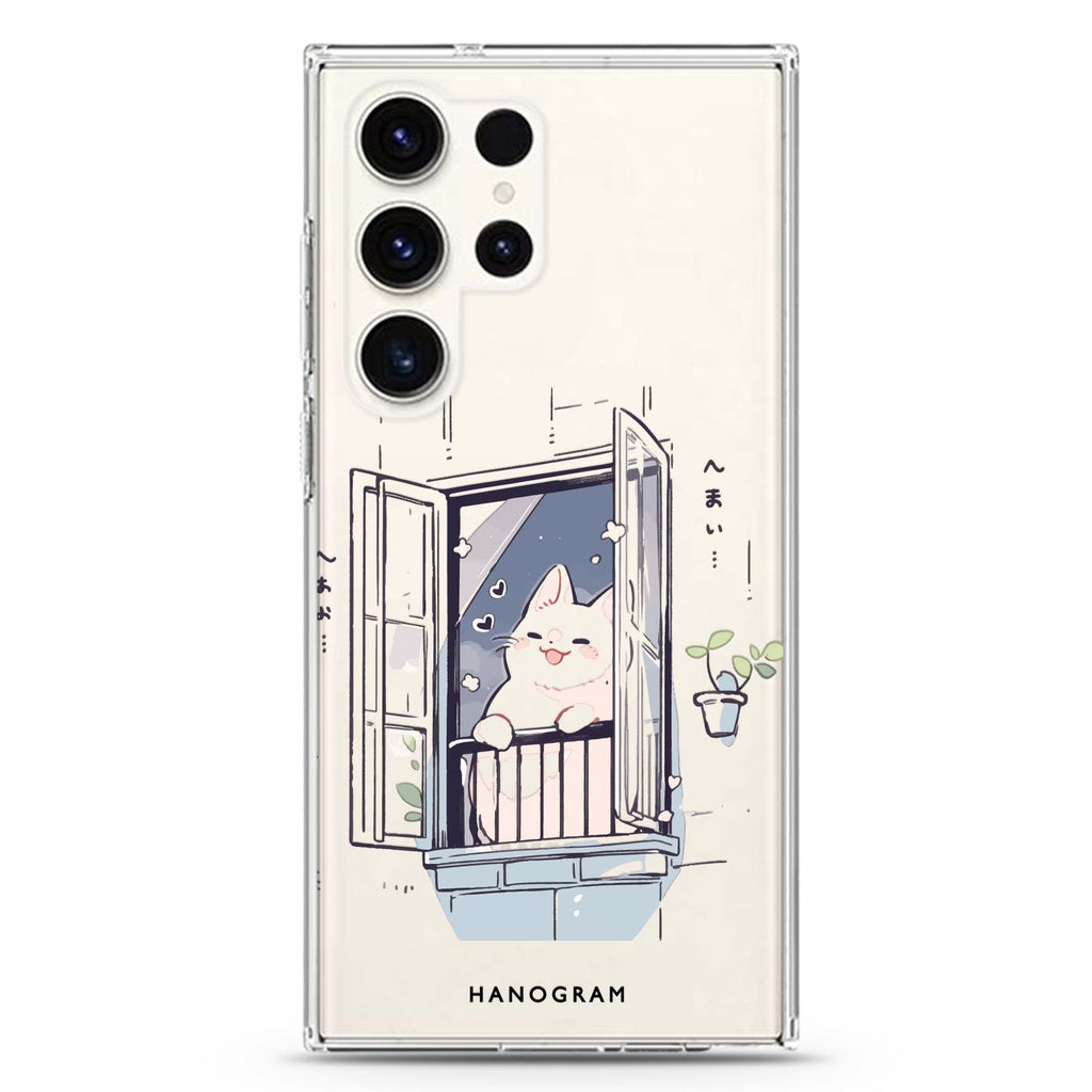 Ledge Lounging Kitty Samsung Galaxy Ultra 透明保護殼，適用 S26/S25/S24/S23 Ultra，圖1