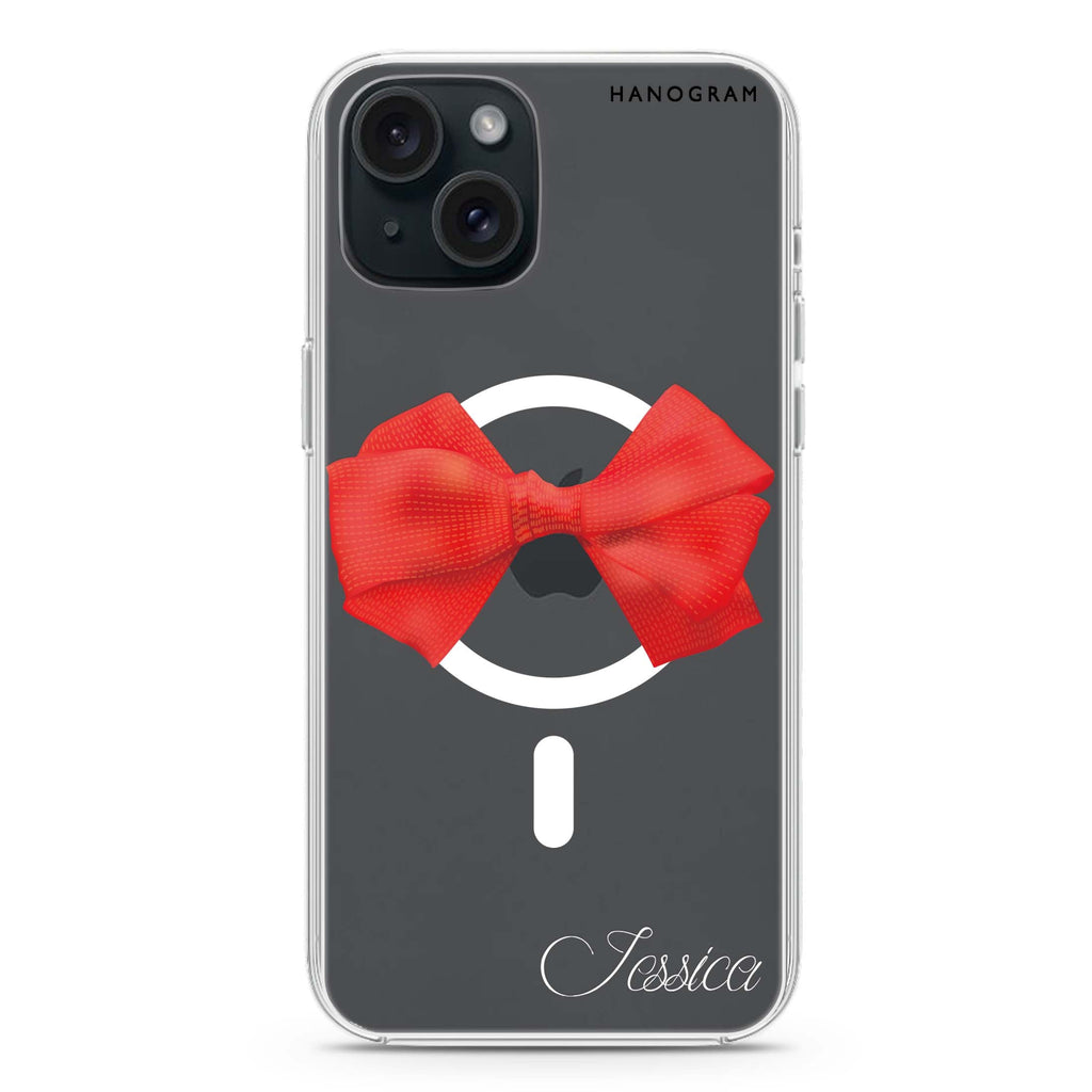 Red Bow iPhone 15 Plus Magsafe 兼容水晶透明保護殼