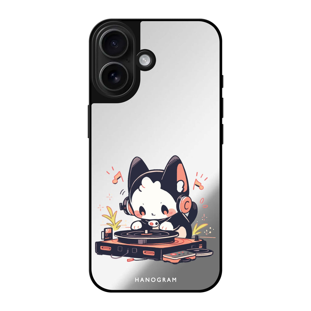 Reflective iPhone 16 Mirror Case –DJ Paws Play Design