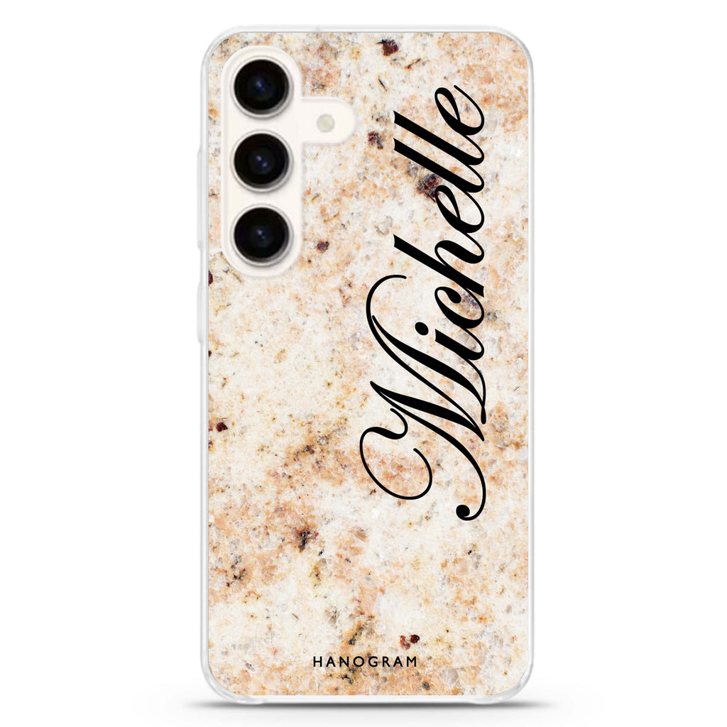 Real Marble Samsung Galaxy S26/S25/S24 可加名字水晶透明保護殼正面展示