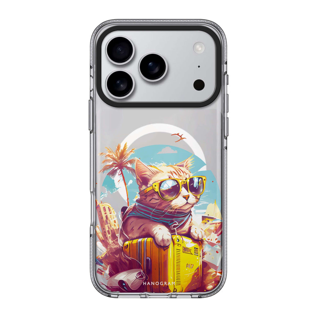 Travel Cat iPhone 17 Pro Max MagSafe 水晶透明保護殼 貓圖案設計 圖1