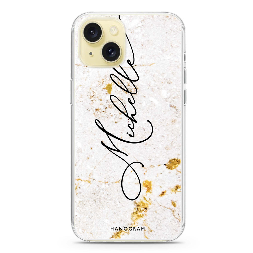 White And Gold Marble iPhone 15 水晶透明保護殼