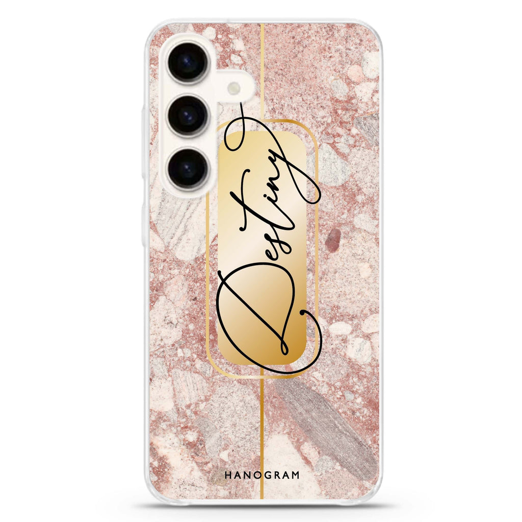 Golden Marble Samsung Galaxy S26/S25/S24 可加名字水晶透明保護殼正面展示