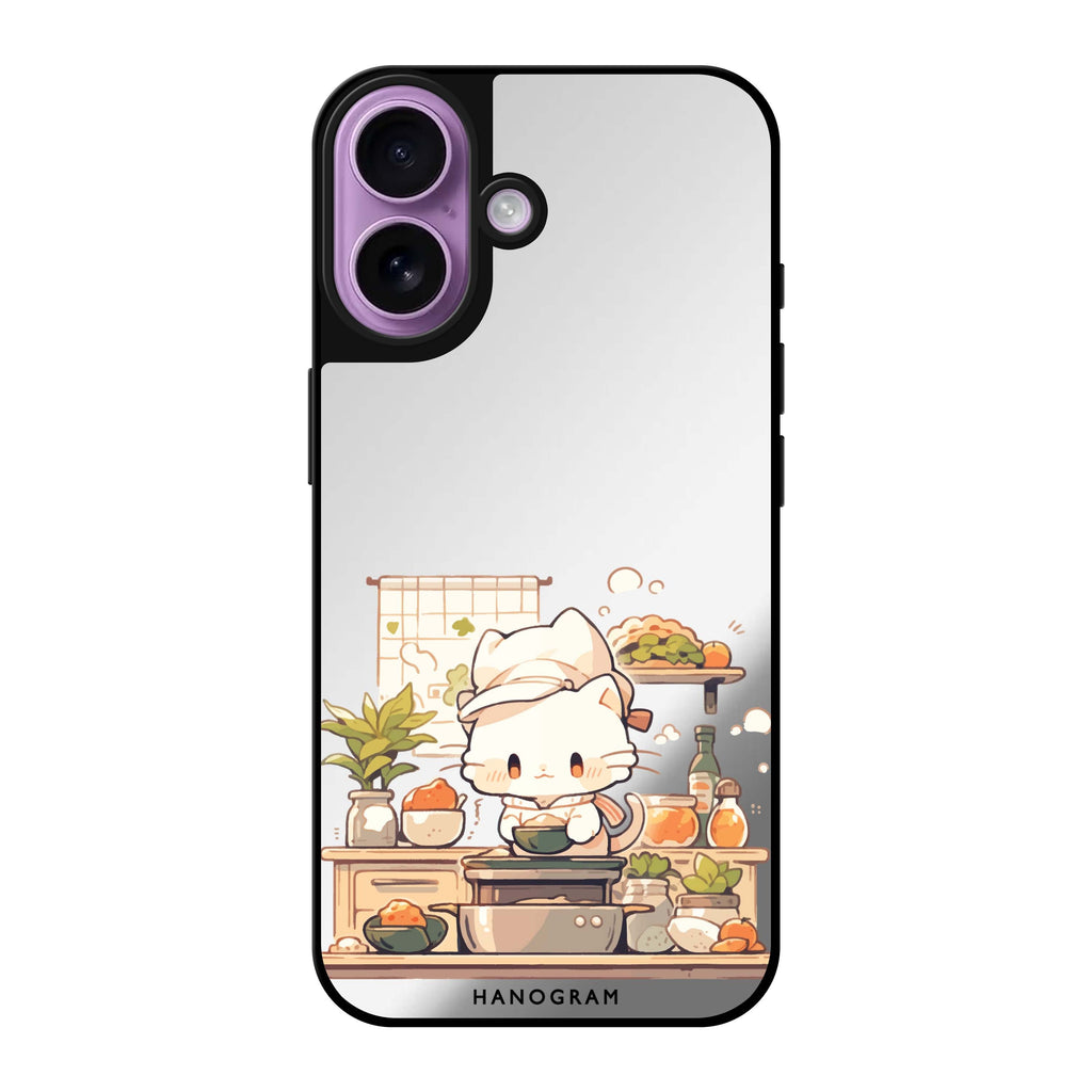 Reflective iPhone 16 Mirror Case –Chef Whisker Mess Design