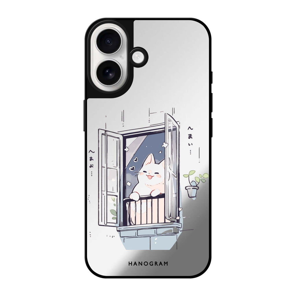 Reflective iPhone 16 Mirror Case –Ledge Lounging Kitty Design