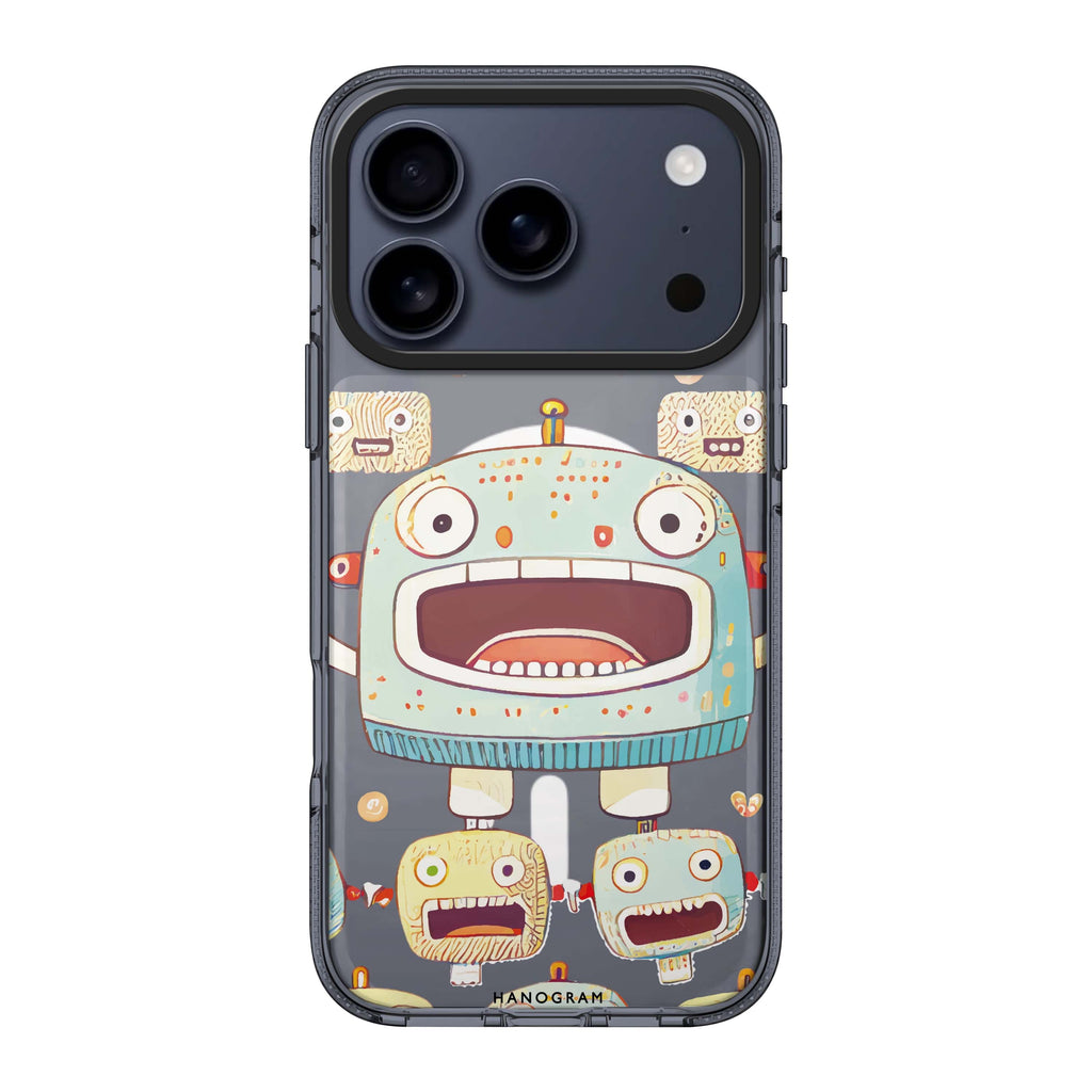 Cute robots iPhone 17 Pro Max MagSafe 水晶透明保護殼 插畫圖案設計 圖1