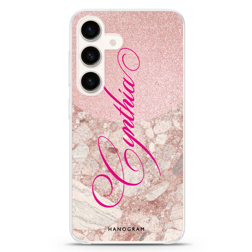 Luxury Marble Samsung Galaxy S26/S25/S24 可加名字水晶透明保護殼正面展示