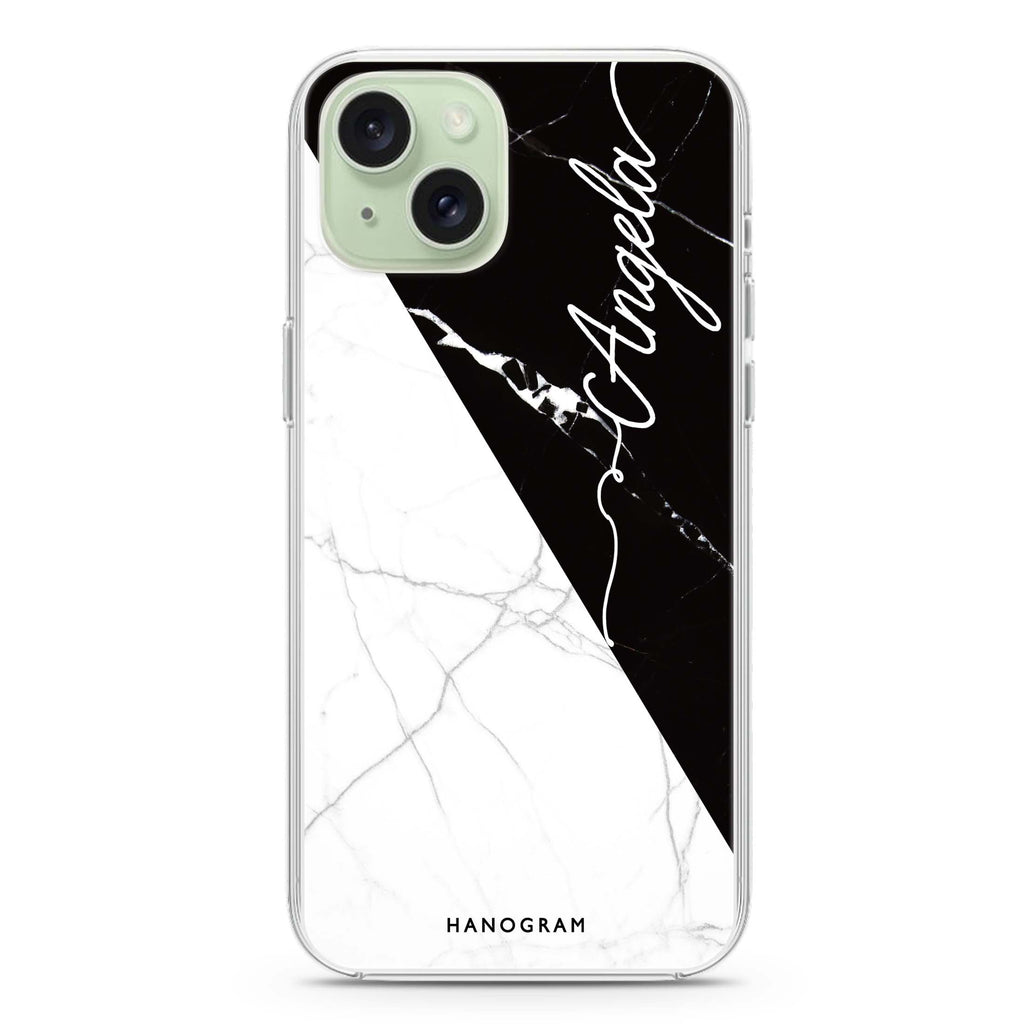 Black And White Marble iPhone 15 Plus Magsafe 兼容水晶透明保護殼