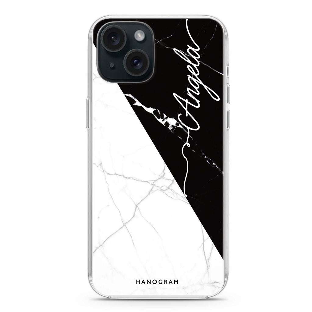 Black And White Marble iPhone 15 水晶透明保護殼
