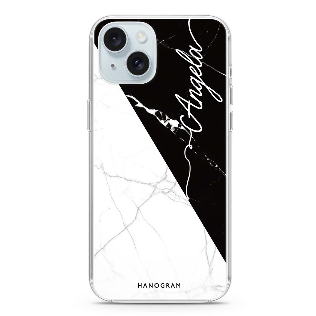 Black And White Marble iPhone 15 Magsafe 兼容水晶透明保護殼