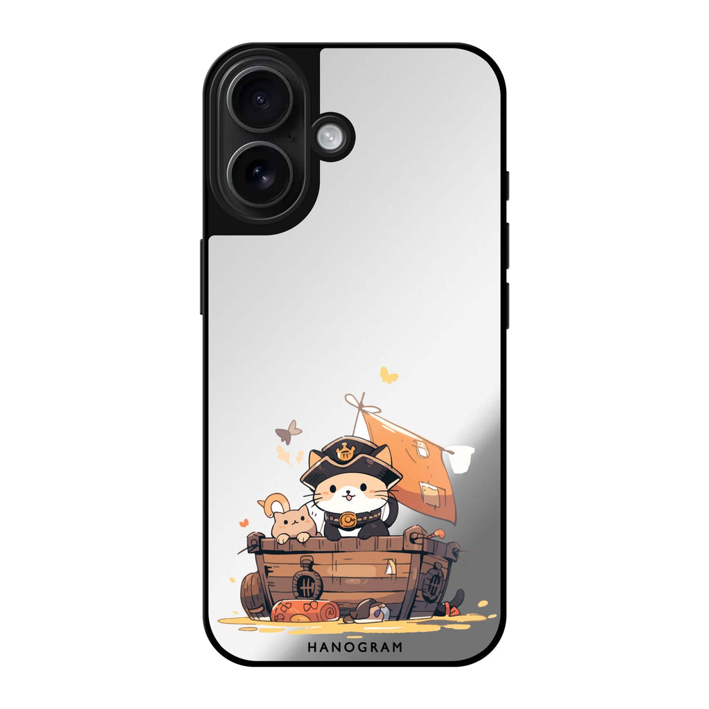 Reflective iPhone 16 Mirror Case –Feline Corsair Design