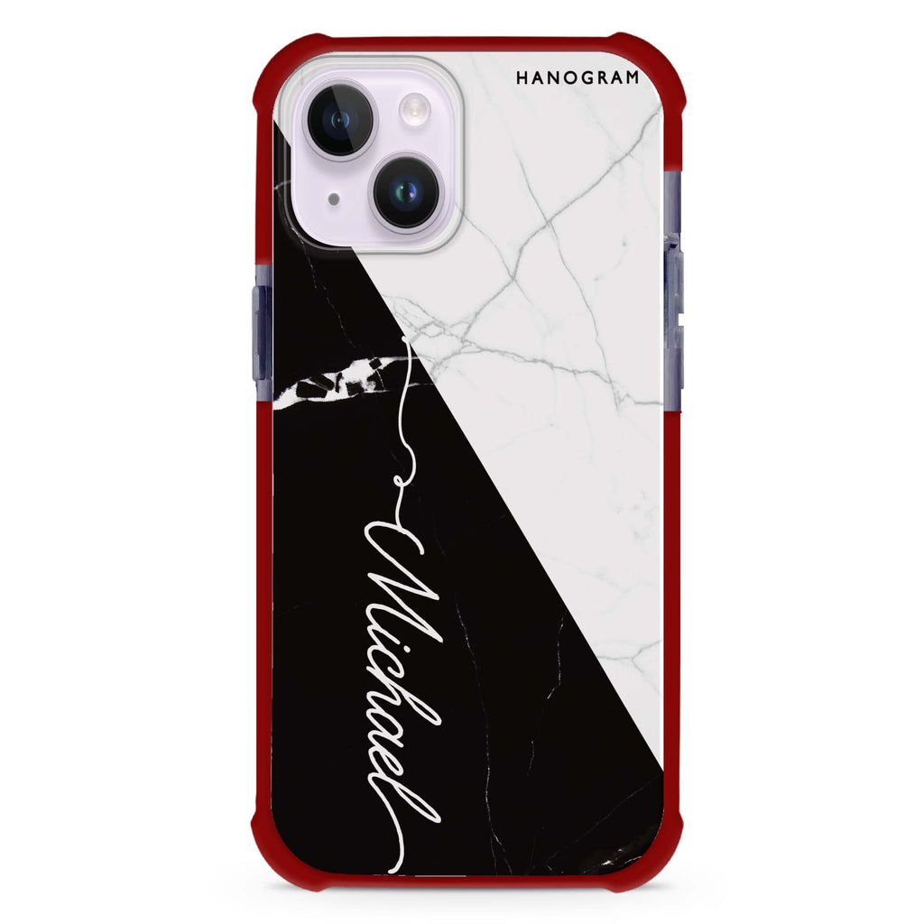 White And Black Marble iPhone 15 Plus Magsafe 兼容超強防摔保護殼