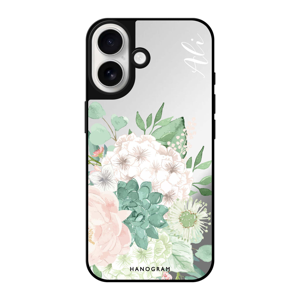 Reflective iPhone 16 Mirror Case –Vintage Flowers Design