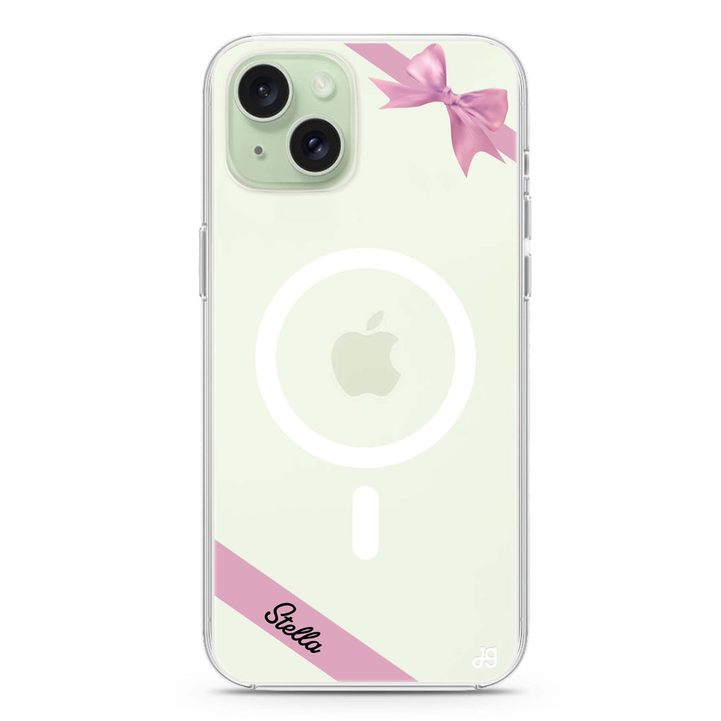 Pink Bow iPhone 15 Plus Magsafe 兼容水晶透明保護殼
