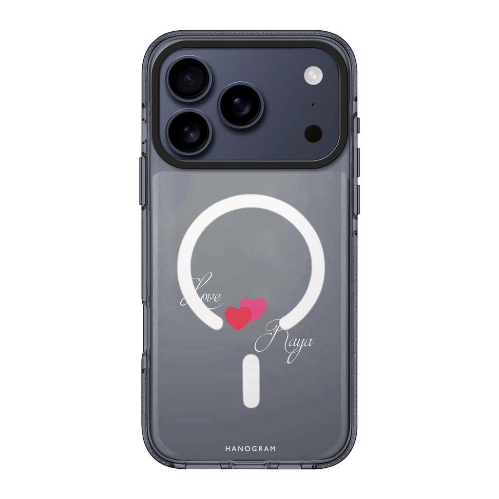 Sweet Heart 款式 2 iPhone 17 Pro Max MagSafe 水晶透明保護殼 情人節設計設計 可自訂雙名字及字色 圖1