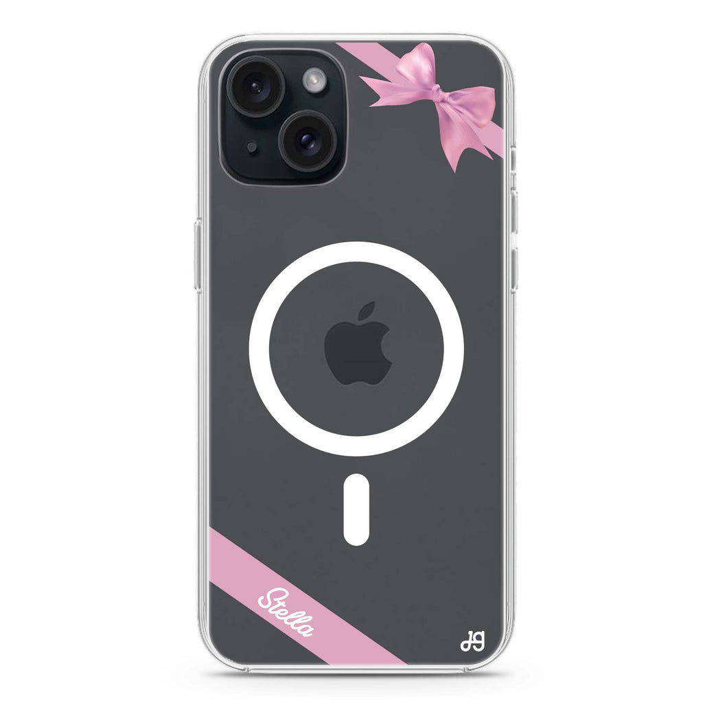 Pink Bow iPhone 15 Magsafe 兼容水晶透明保護殼
