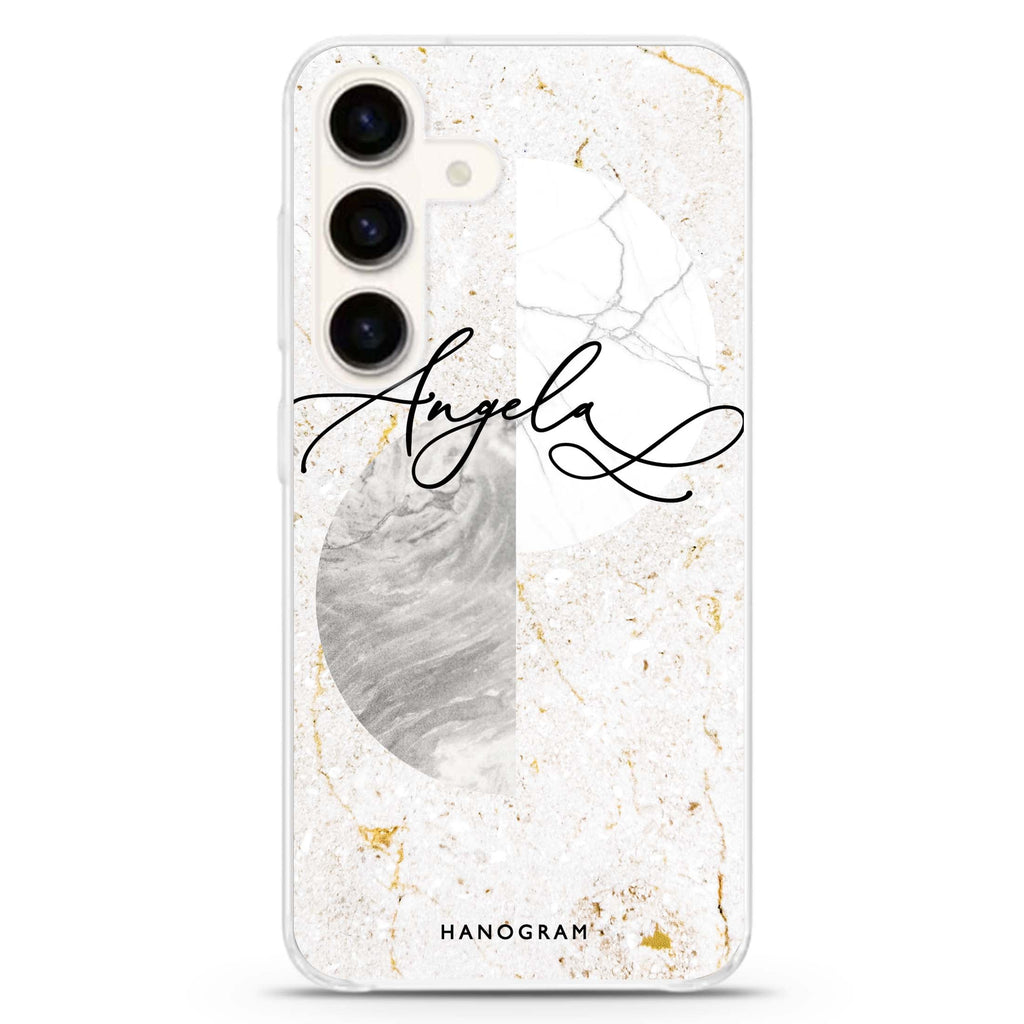 Marble Abstract III Samsung Galaxy S26/S25/S24 可加名字水晶透明保護殼正面展示