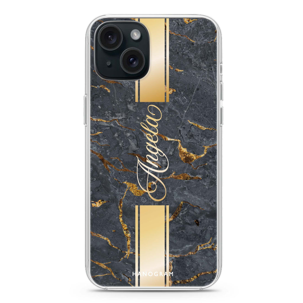Luxury Gold Marble iPhone 15 Plus Magsafe 兼容水晶透明保護殼