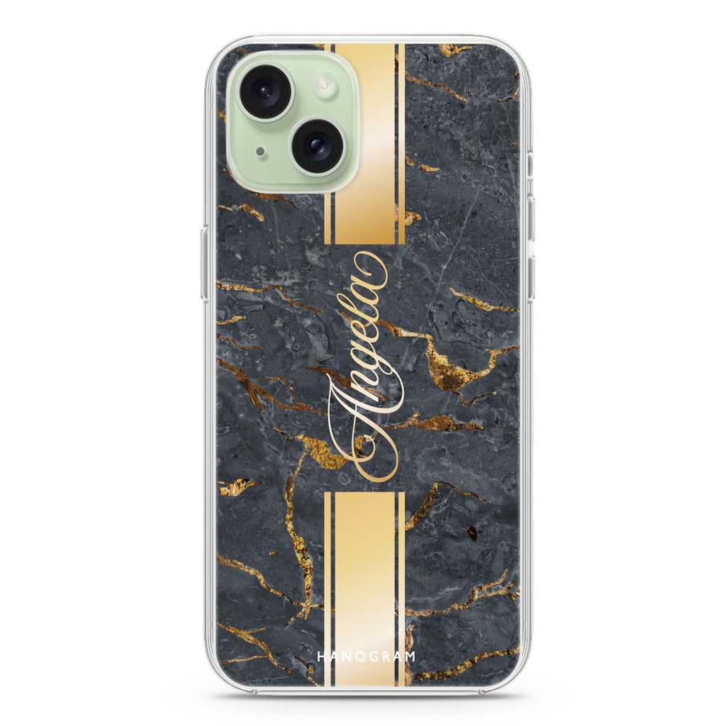 Luxury Gold Marble iPhone 15 plus 水晶透明保護殼