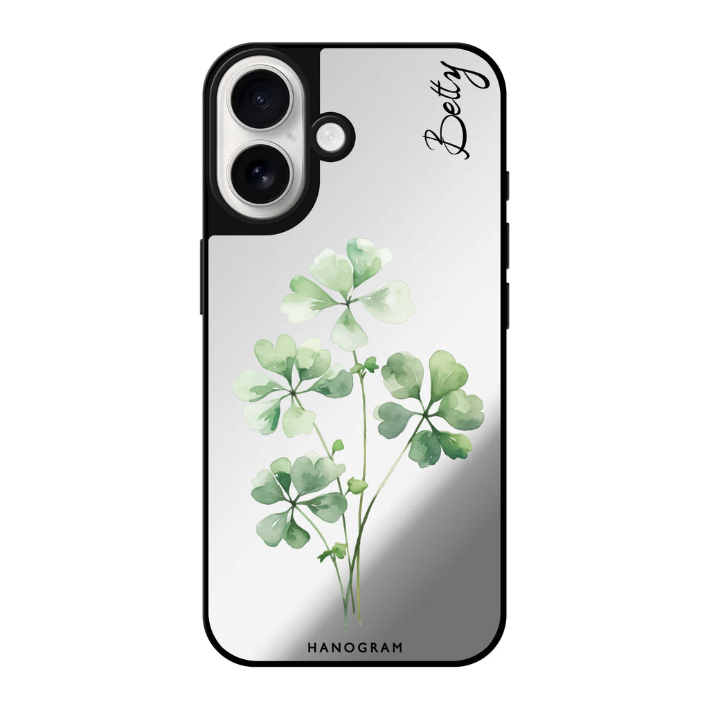 Reflective iPhone 16 Mirror Case –Luck's Leaf Design