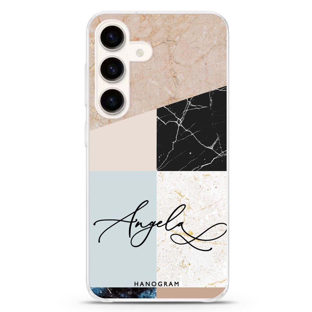 Marble Abstract V Samsung Galaxy S26/S25/S24 可加名字水晶透明保護殼正面展示