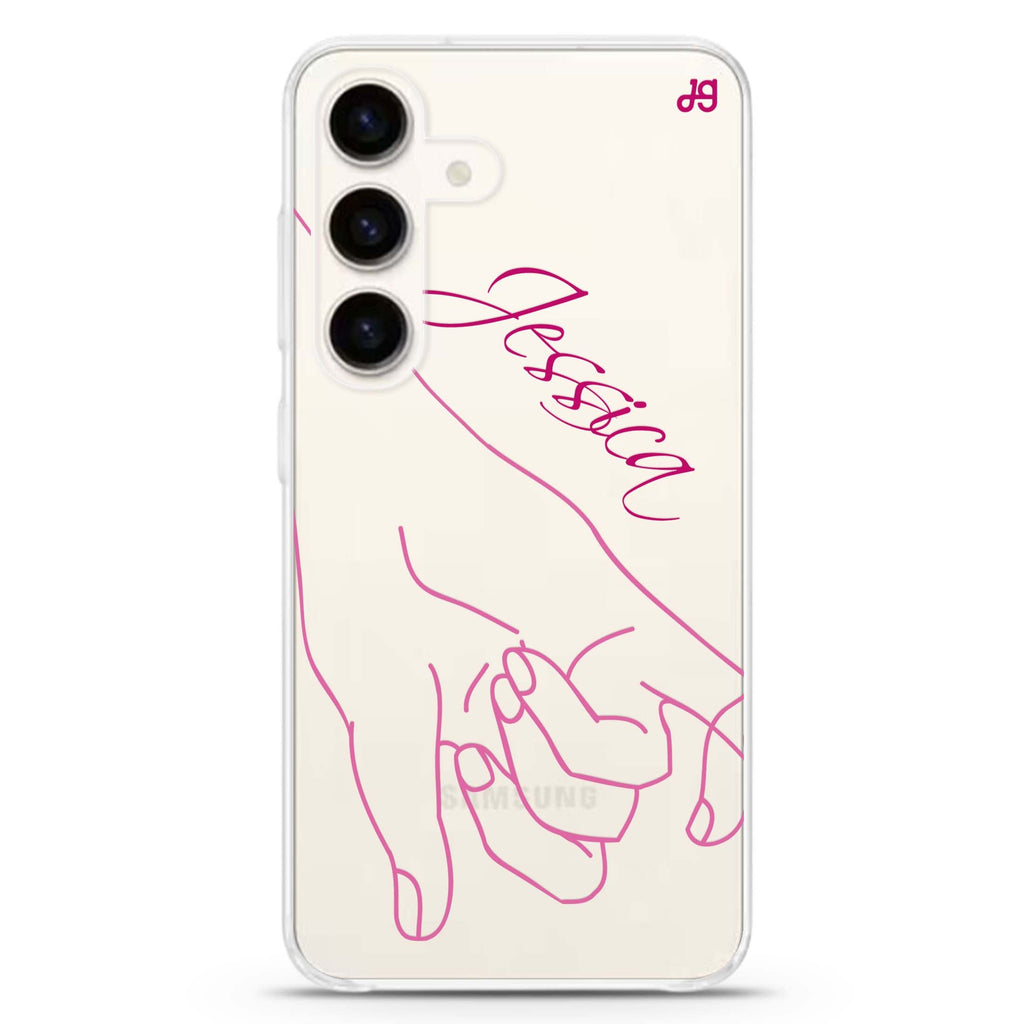 Left Hand Pinky Bump Samsung Galaxy S26/S25/S24 可加名字水晶透明保護殼正面展示