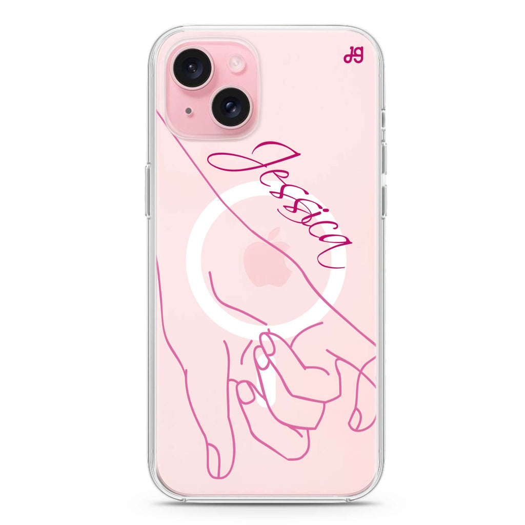 Left Hand Pinky Bump iPhone 15 Plus Magsafe 兼容水晶透明保護殼