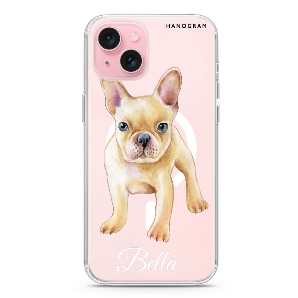 Cute Dog iPhone 15 Plus Magsafe 兼容水晶透明保護殼