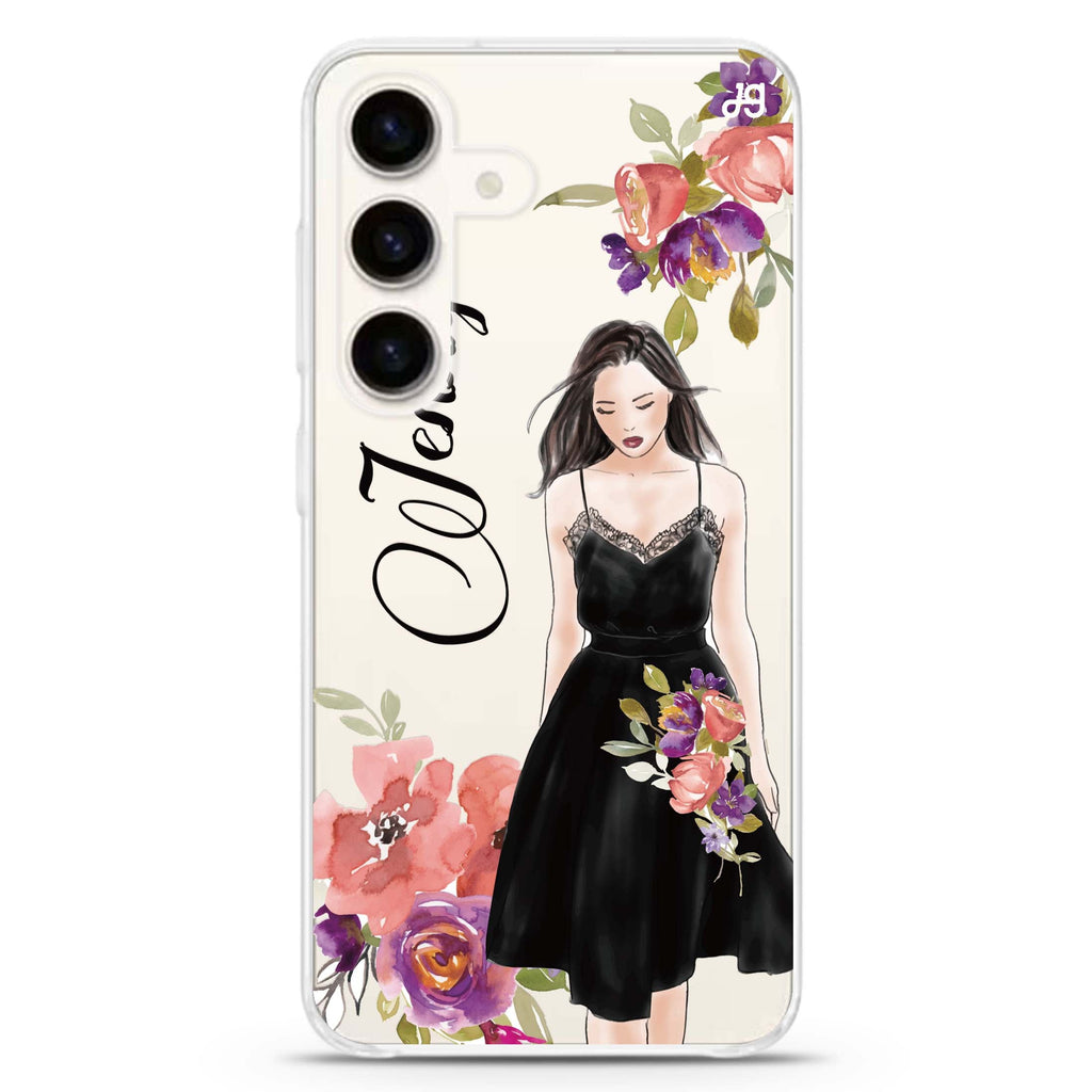 Flower Fashion I Samsung Galaxy S26/S25/S24 可加名字水晶透明保護殼正面展示