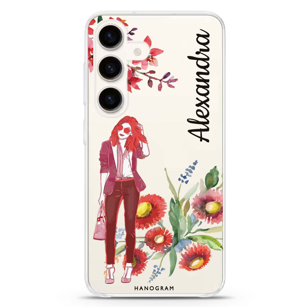Flower Fashion II Samsung Galaxy S26/S25/S24 可加名字水晶透明保護殼正面展示