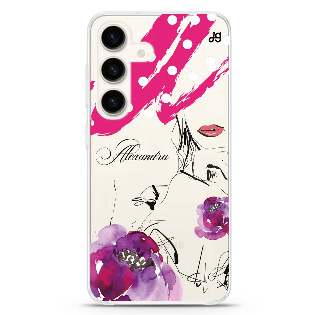 Floral Makeup Samsung Galaxy S26/S25/S24 可加名字水晶透明保護殼正面展示