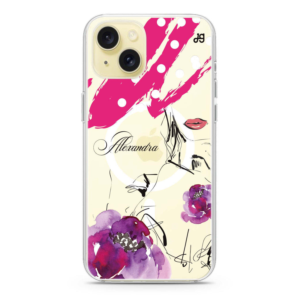 Floral Makeup iPhone 15 Plus Magsafe 兼容水晶透明保護殼