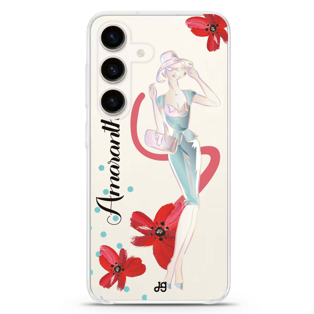 Flower Fashion III Samsung Galaxy S26/S25/S24 可加名字水晶透明保護殼正面展示