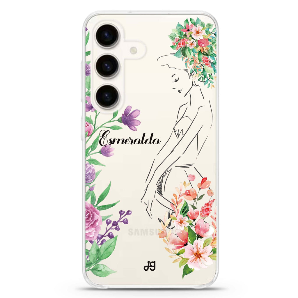 Floral Bride I Samsung Galaxy S26/S25/S24 可加名字水晶透明保護殼正面展示