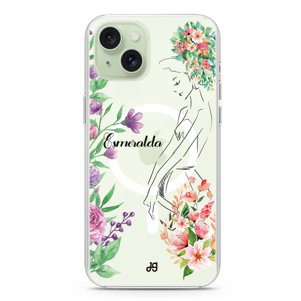 Floral Bride I iPhone 15 Plus Magsafe 兼容水晶透明保護殼