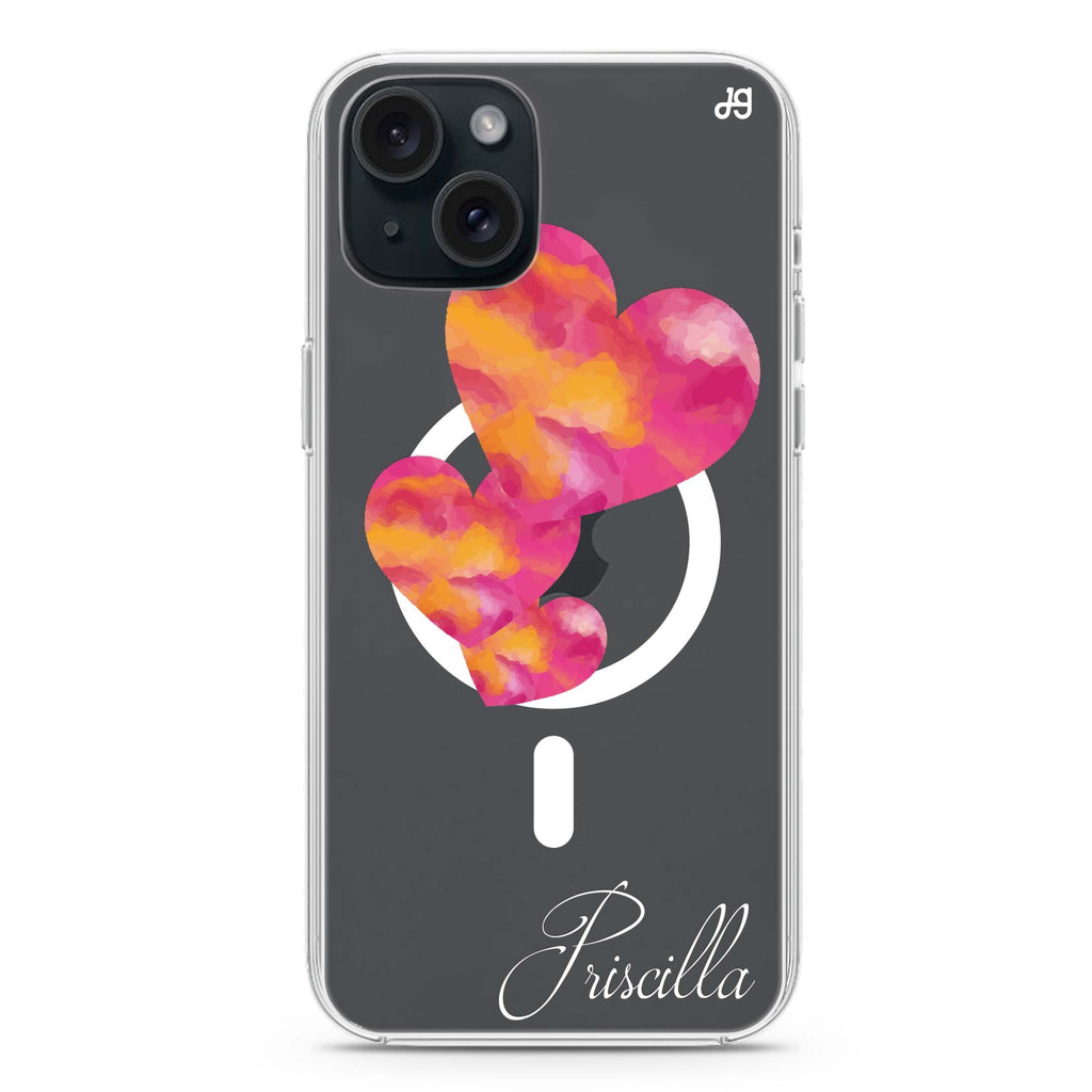 Red Hearts iPhone 15 Magsafe 兼容水晶透明保護殼