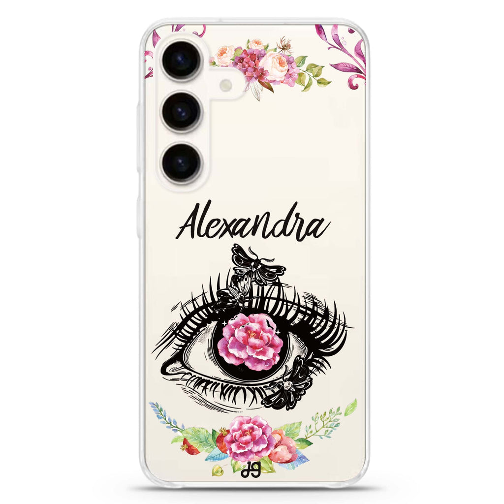 Flower in Eye Samsung Galaxy S26/S25/S24 可加名字水晶透明保護殼正面展示