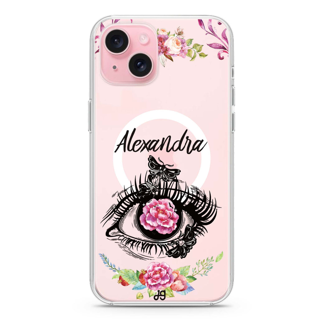 Flower in Eye iPhone 15 Plus Magsafe 兼容水晶透明保護殼