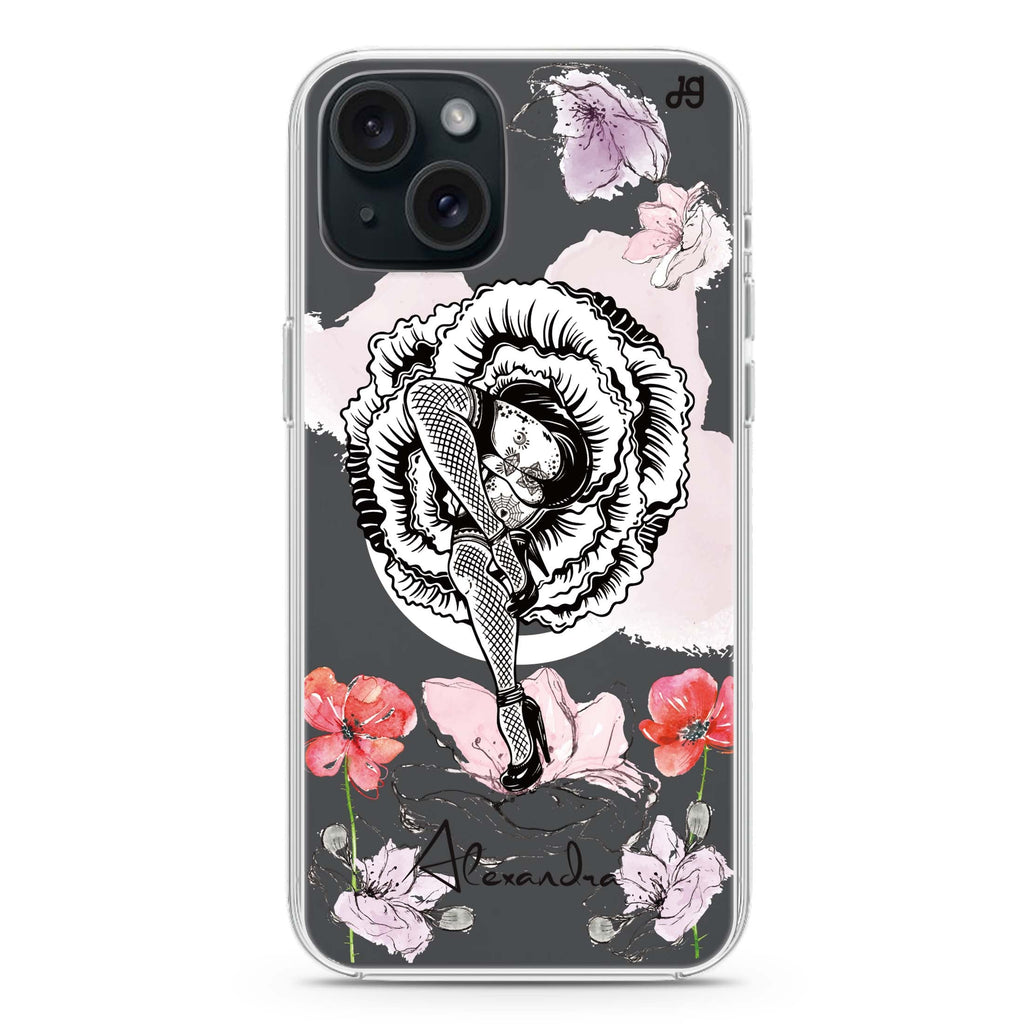 Dancing Flora iPhone 15 Magsafe 兼容水晶透明保護殼