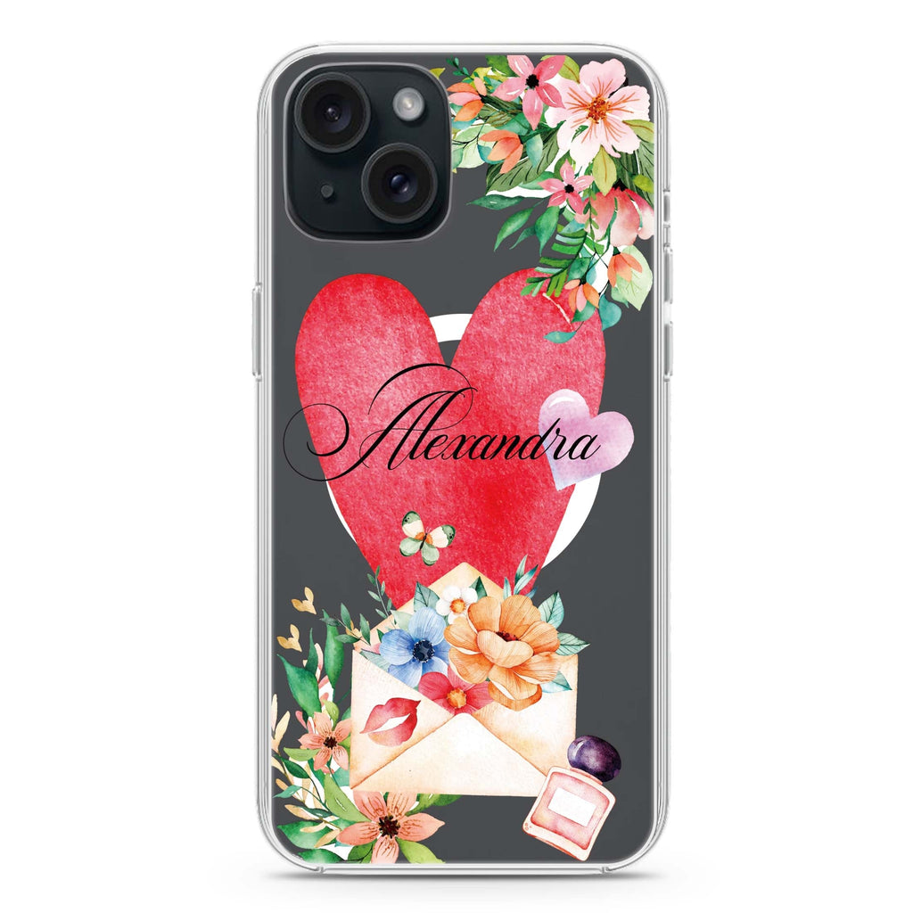 Floral Love Letter iPhone 15 Magsafe 兼容水晶透明保護殼