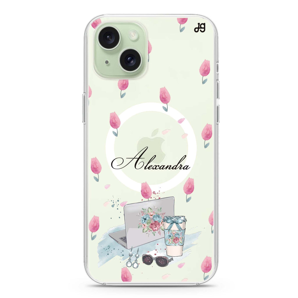 My Foral Lifestyle iPhone 15 Plus Magsafe 兼容水晶透明保護殼