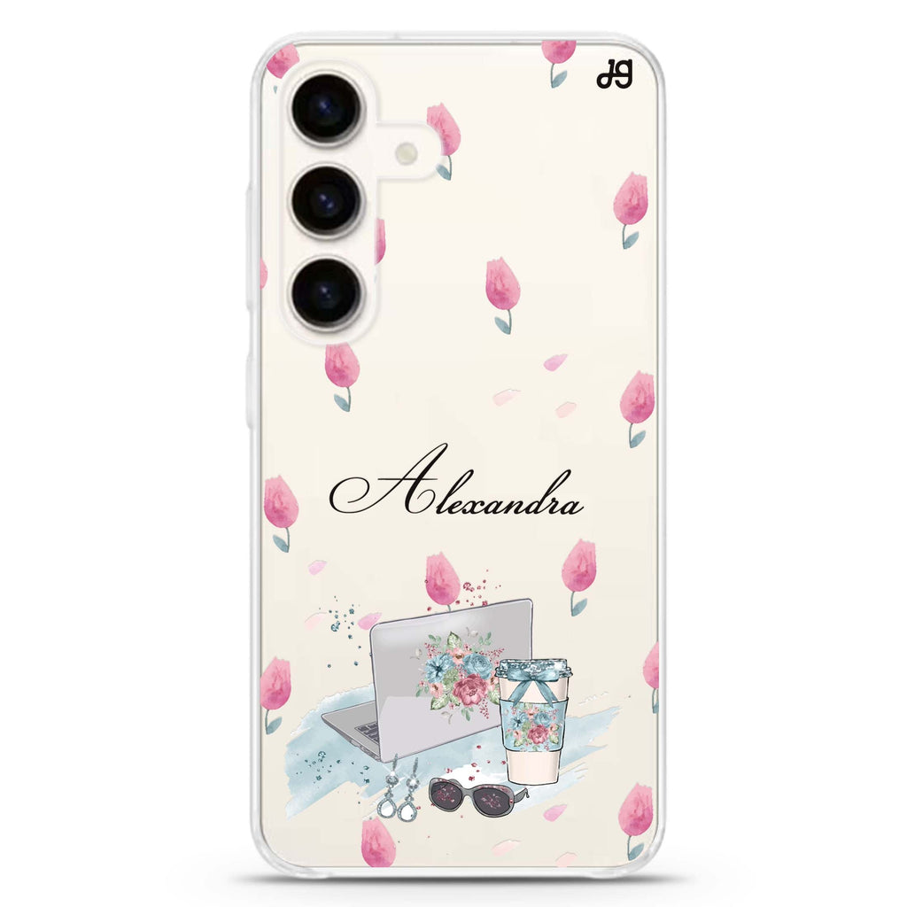 My Foral Lifestyle Samsung Galaxy S26/S25/S24 可加名字水晶透明保護殼正面展示