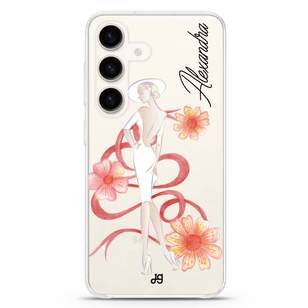Flower Fashion IV Samsung Galaxy S26/S25/S24 可加名字水晶透明保護殼正面展示