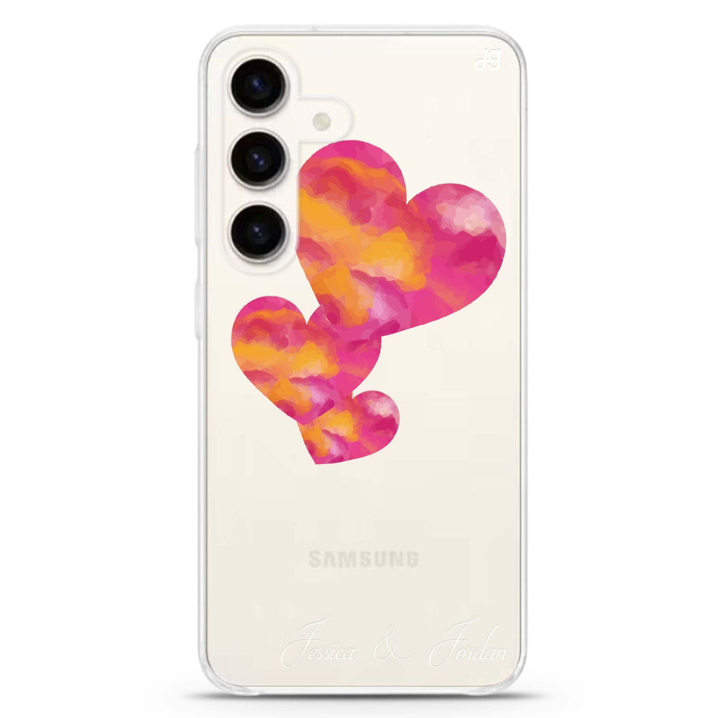 Red Hearts Samsung Galaxy S26/S25/S24 可加名字水晶透明保護殼正面展示