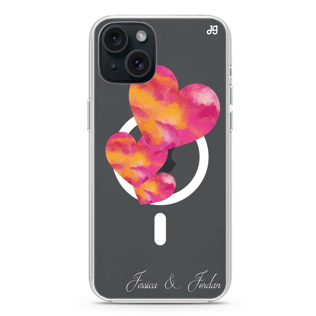 Red Hearts iPhone 15 Plus Magsafe 兼容水晶透明保護殼
