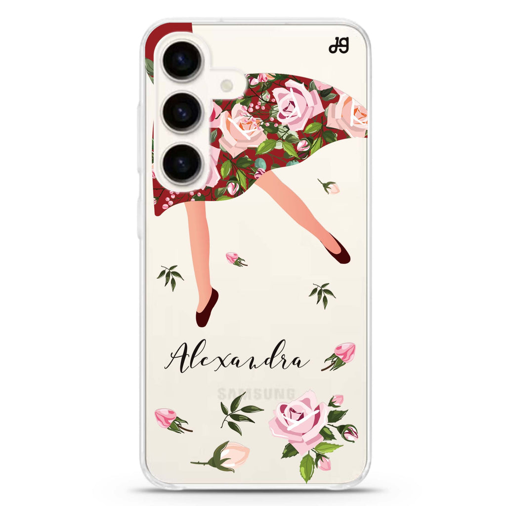 Rosy Waltz Samsung Galaxy S26/S25/S24 可加名字水晶透明保護殼正面展示