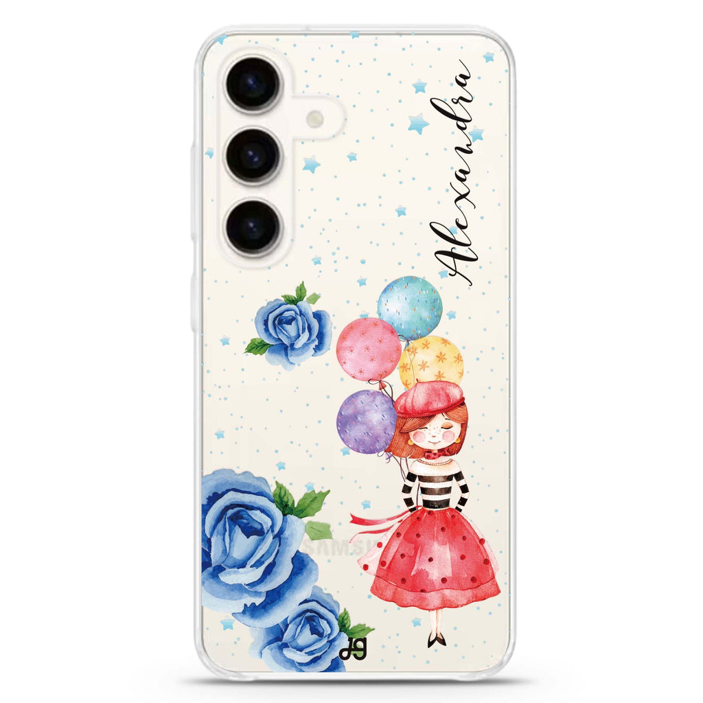 Thumbeina Samsung Galaxy S26/S25/S24 可加名字水晶透明保護殼正面展示