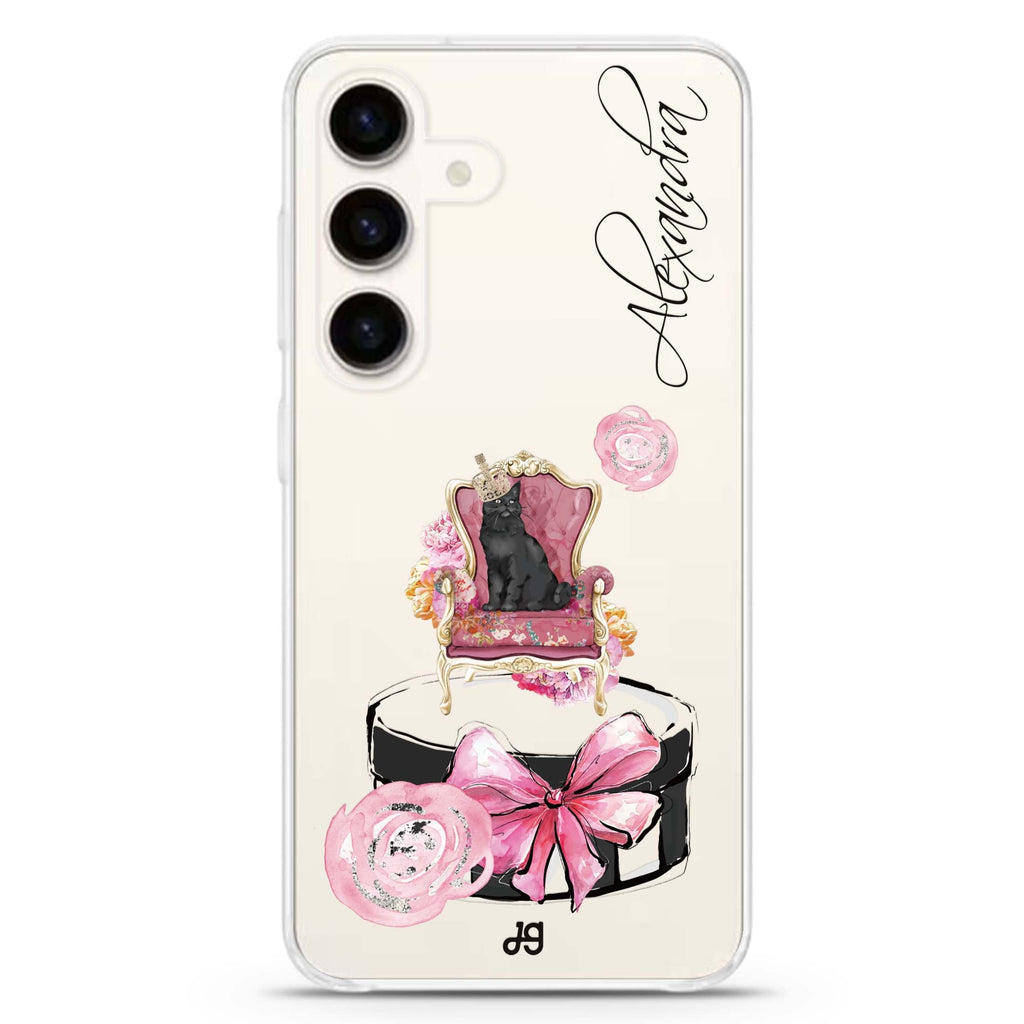 The Queen Like A Cat Samsung Galaxy S26/S25/S24 可加名字水晶透明保護殼正面展示