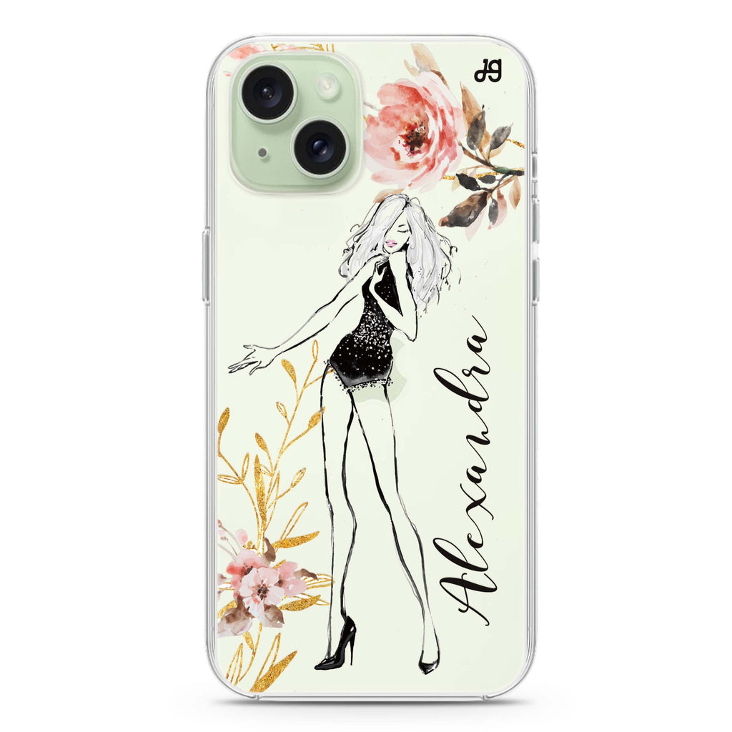 Flower Fashion V Cat iPhone 15 plus 水晶透明保護殼